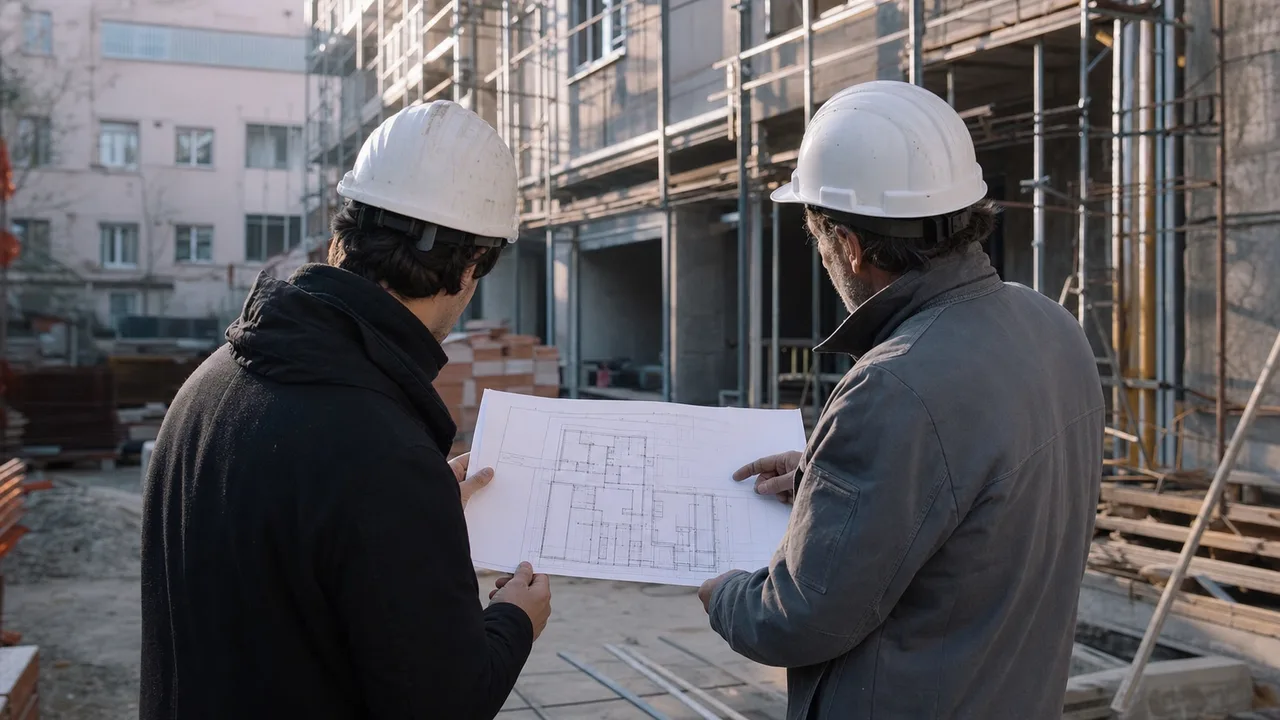 Architetto e direttore lavori discutono il progetto di ristrutturazione chiavi in mano a Milano