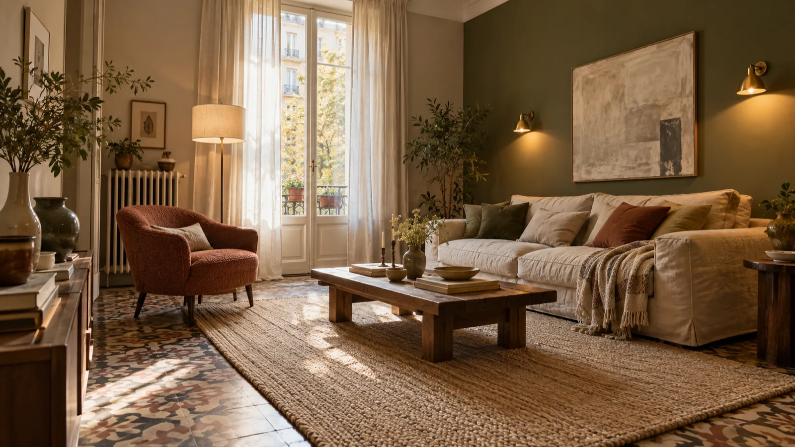 Soggiorno di un appartamento milanese dopo un restyling: pareti ridipinte, poltrona rifoderata e luci su più livelli